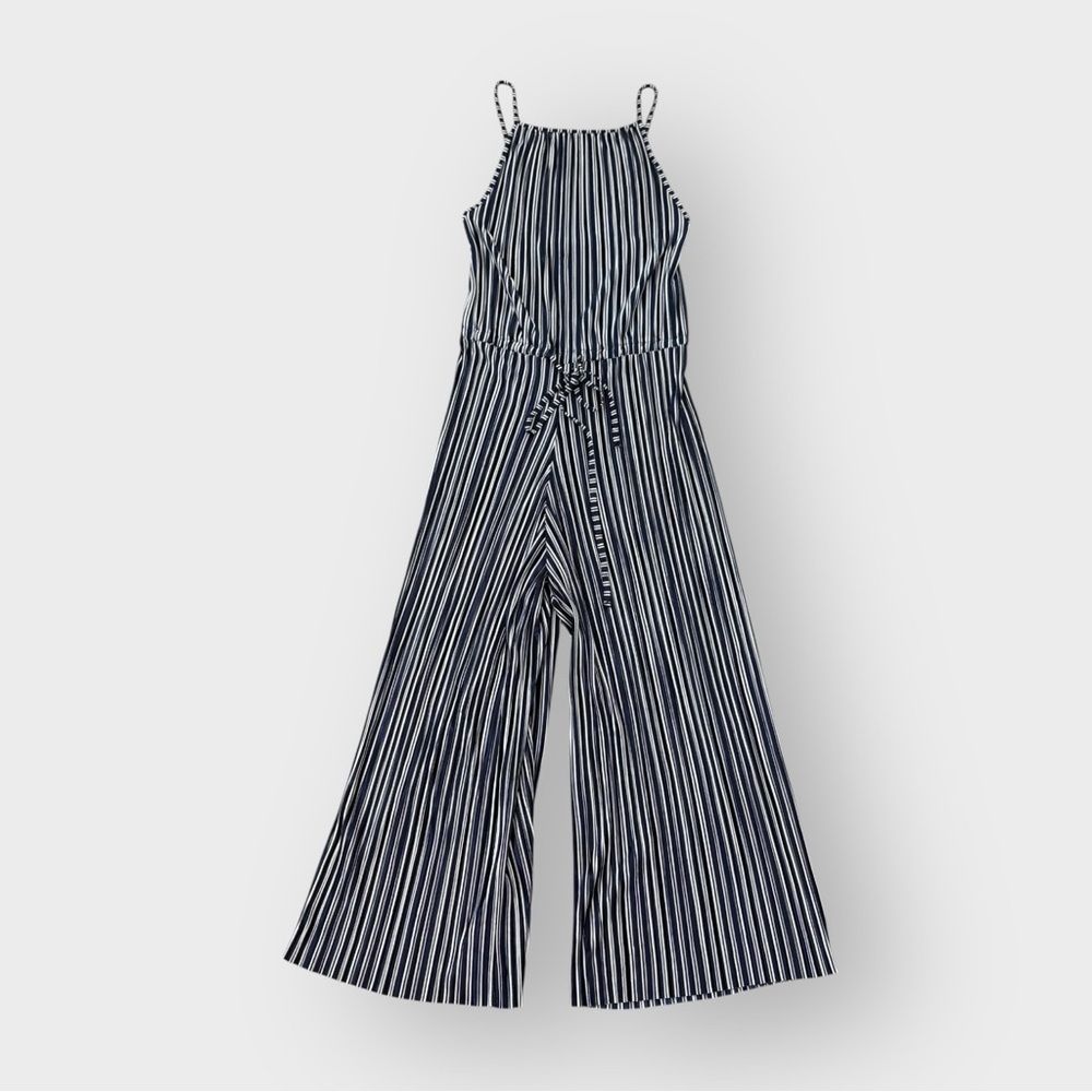 Zara Blue White Striped Jumpsuit - Pleated Accordion